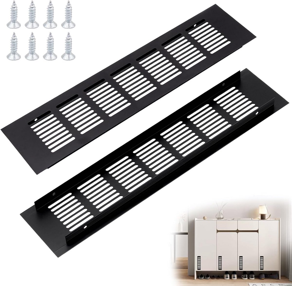 2 Stuks Rechthoekig Aluminium Ventilatierooster 300x80mm voor Kastventilatie