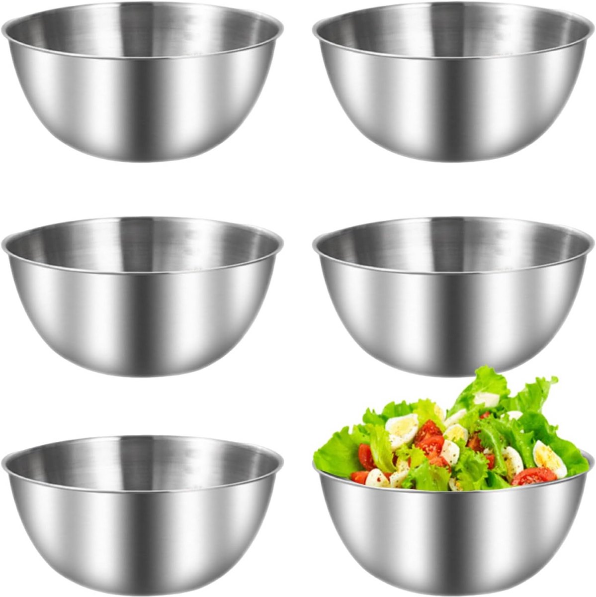 Set van 6 RVS Mengkommen met Weegschaal Ø 17 cm voor Koken en Serveren