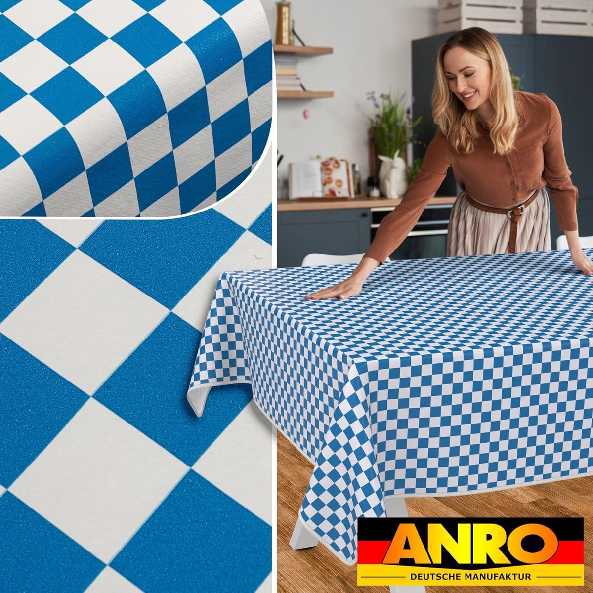 Waterproof Tafelkleed met Rand - Rechthoekig Blauw Geruit - Geschikt voor Binnen en Buiten