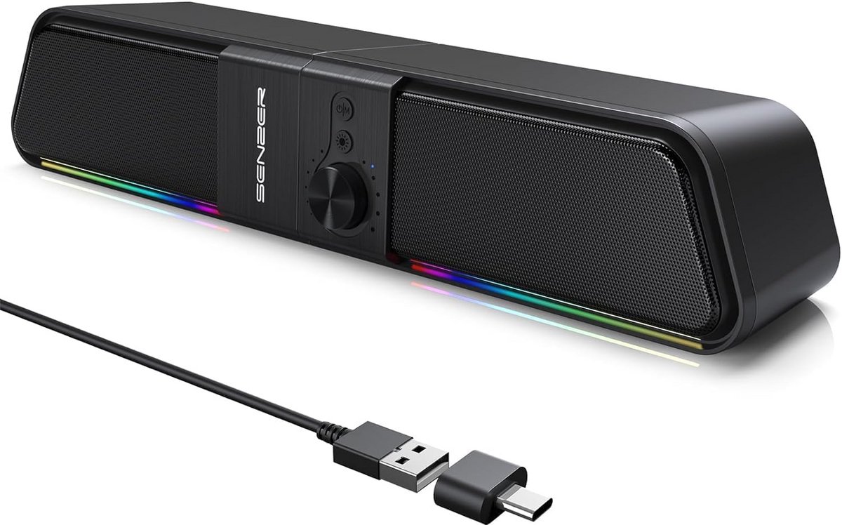 USB Powered Flowing LED Gaming Soundbar PC Luidspreker voor Laptop en Desktop Monitor