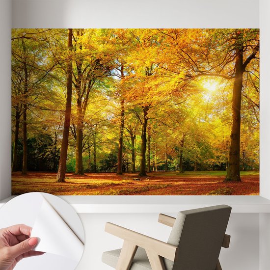 Coloray Zelfklevend Behang - Gouden bladeren Zelfklevend fotobehang - 104x70 cm - Geel Zelfklevend Behang - Voor de woonkamer, slaapkamer en kantoor - Peel-and-stick techniek - Stickerbehang op rol