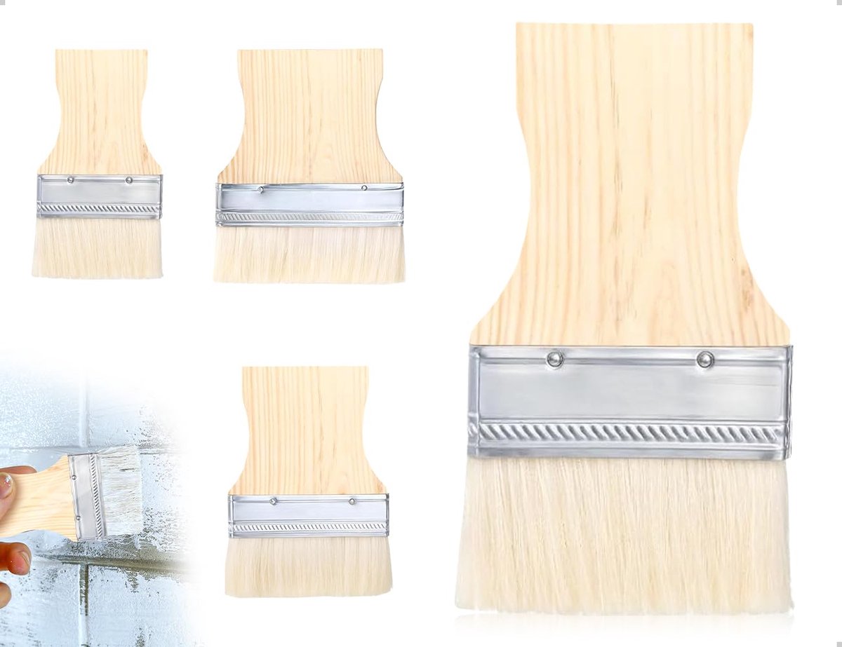 Platte Kwastenset - Herbruikbaar Houten Handvat - 3 Stuks (8.6/13.5 cm)