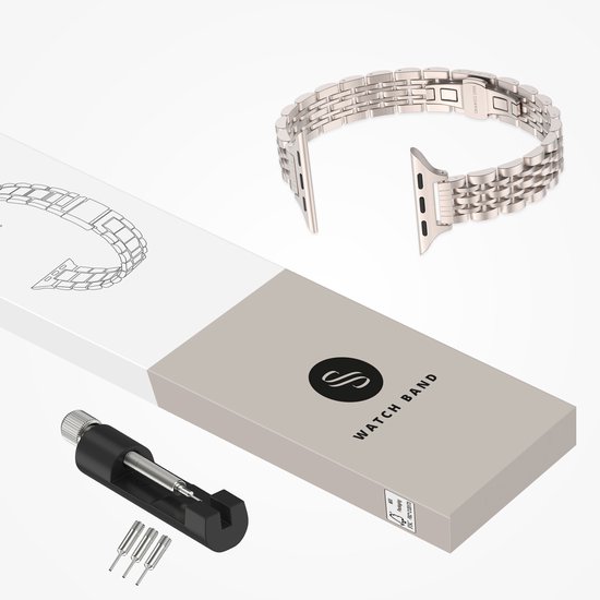 Selencia stalen bandje voor Apple Watch, met toolkit. Roestvrij staal, sterrenlicht kleur.