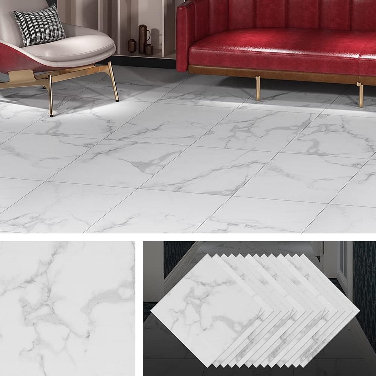 32 stuks Zelfklevende Vinyl Vloertegels 30x30 cm - Grijs en Wit Marmerlook voor Badkamer en Keuken