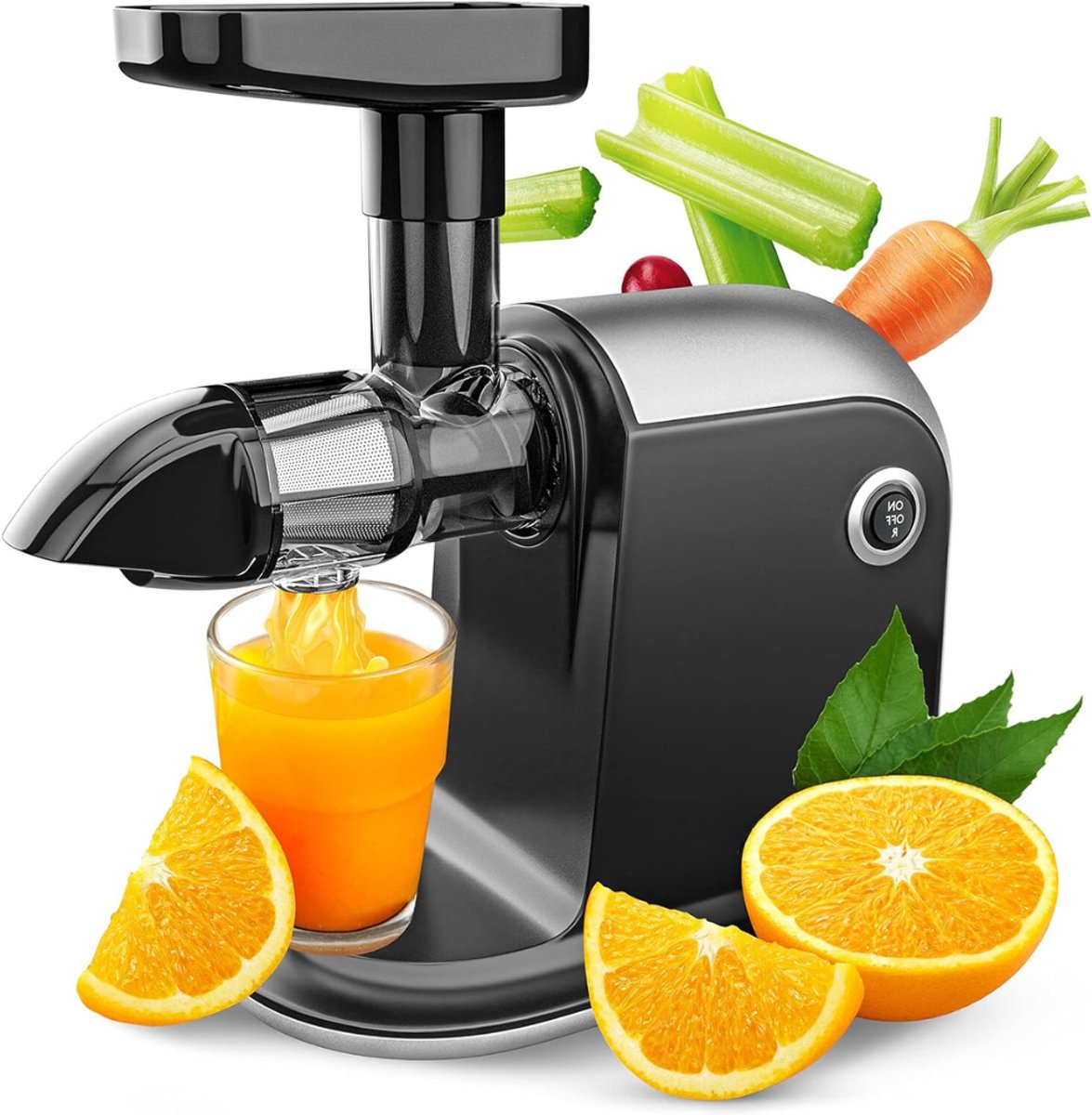 Florixa® Sapcentrifuges Groenten en Fruit – Slowjuicer Universeel Gebruik – Juicer Vaatwasser Bestendig – Zwart - 44cm x 32cm x 21cm