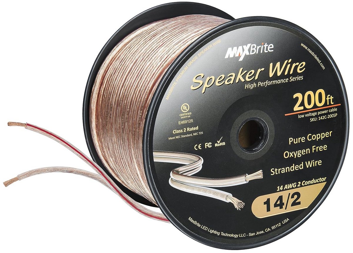 Kwaliteit Luidsprekerkabel 14 AWG Zuiver Zuurstofvrij Koper (OFC) - 61 Meter Spoel