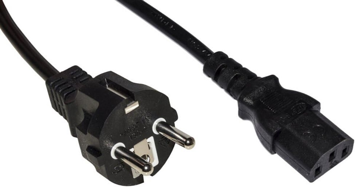 Stroomkabel Schuko naar IEC C13 Recht - 1.8 Meter - Zwart Netsnoer