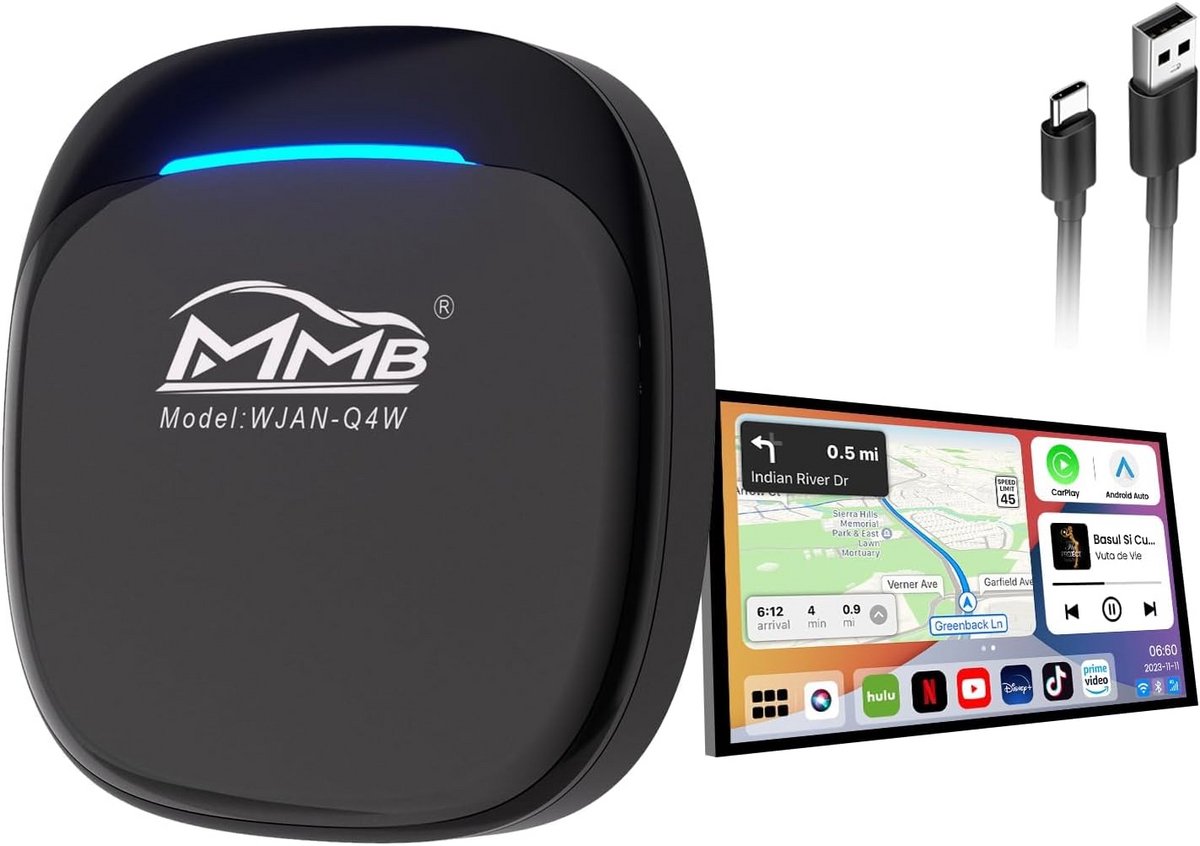 Android 13 Multimedia AI Box voor Draadloze CarPlay en Android Auto met 8+128GB Opslag
