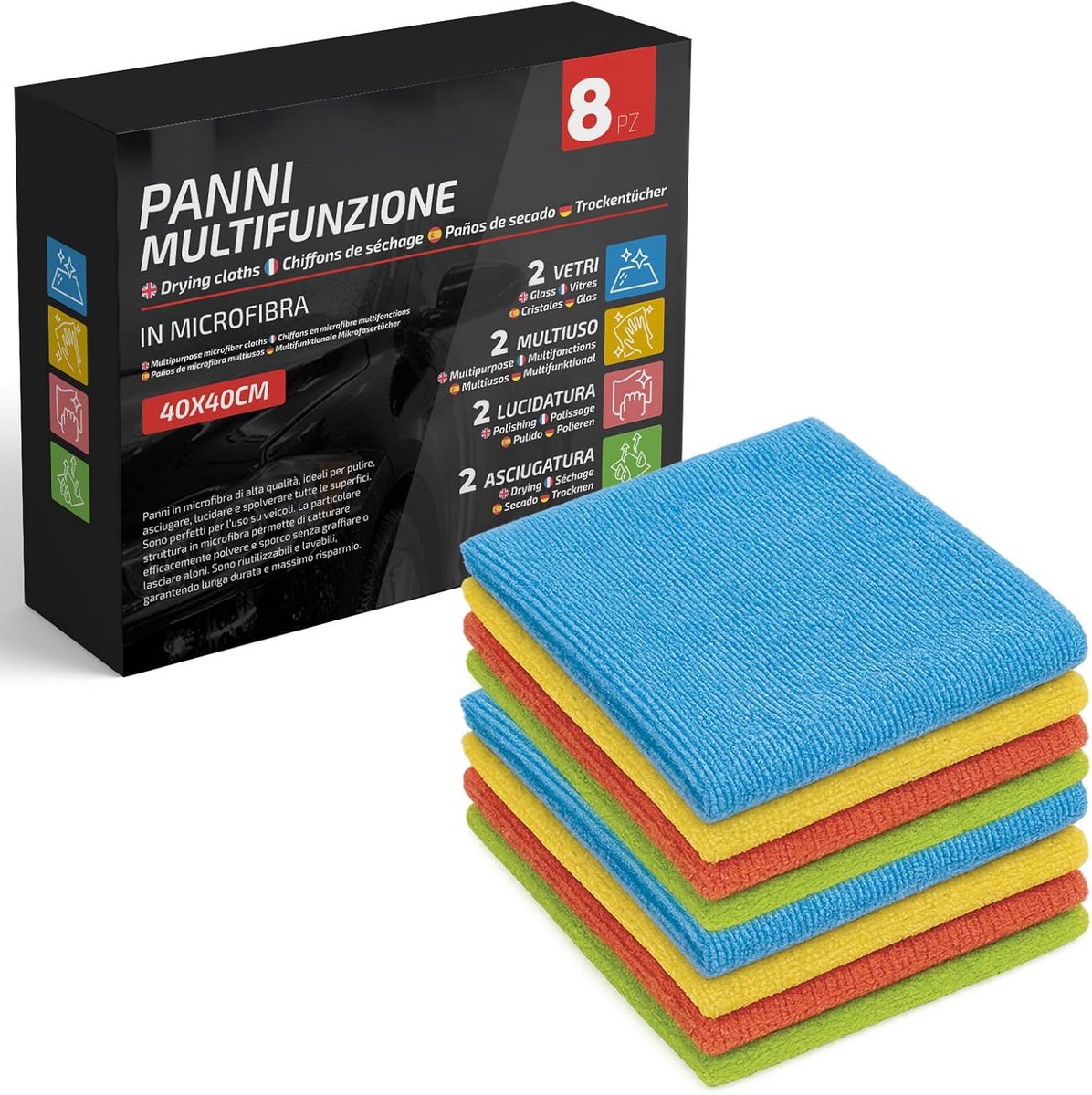 8x Microvezeldoeken Set 40x40cm voor Streepvrij Schoonmaken en Polijsten