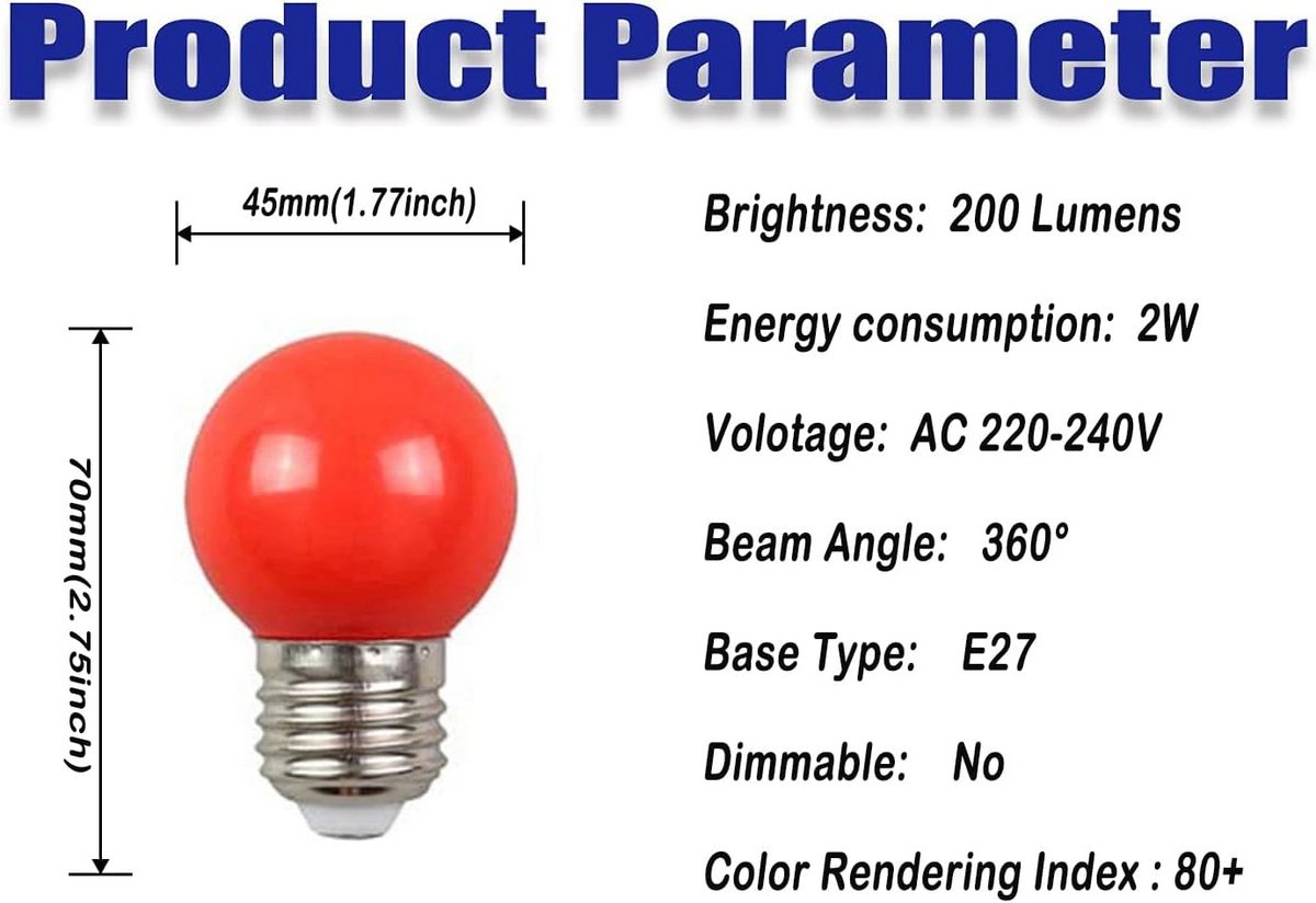 10-Pack G45 E27 Gekleurde LED Lampen 2W - Decoratieve Sfeerlichten