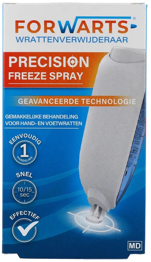 Forwarts Precision Freeze Spray: Eenvoudig, Snel, Effectief. "Nieuw" etiket op de verpakking.