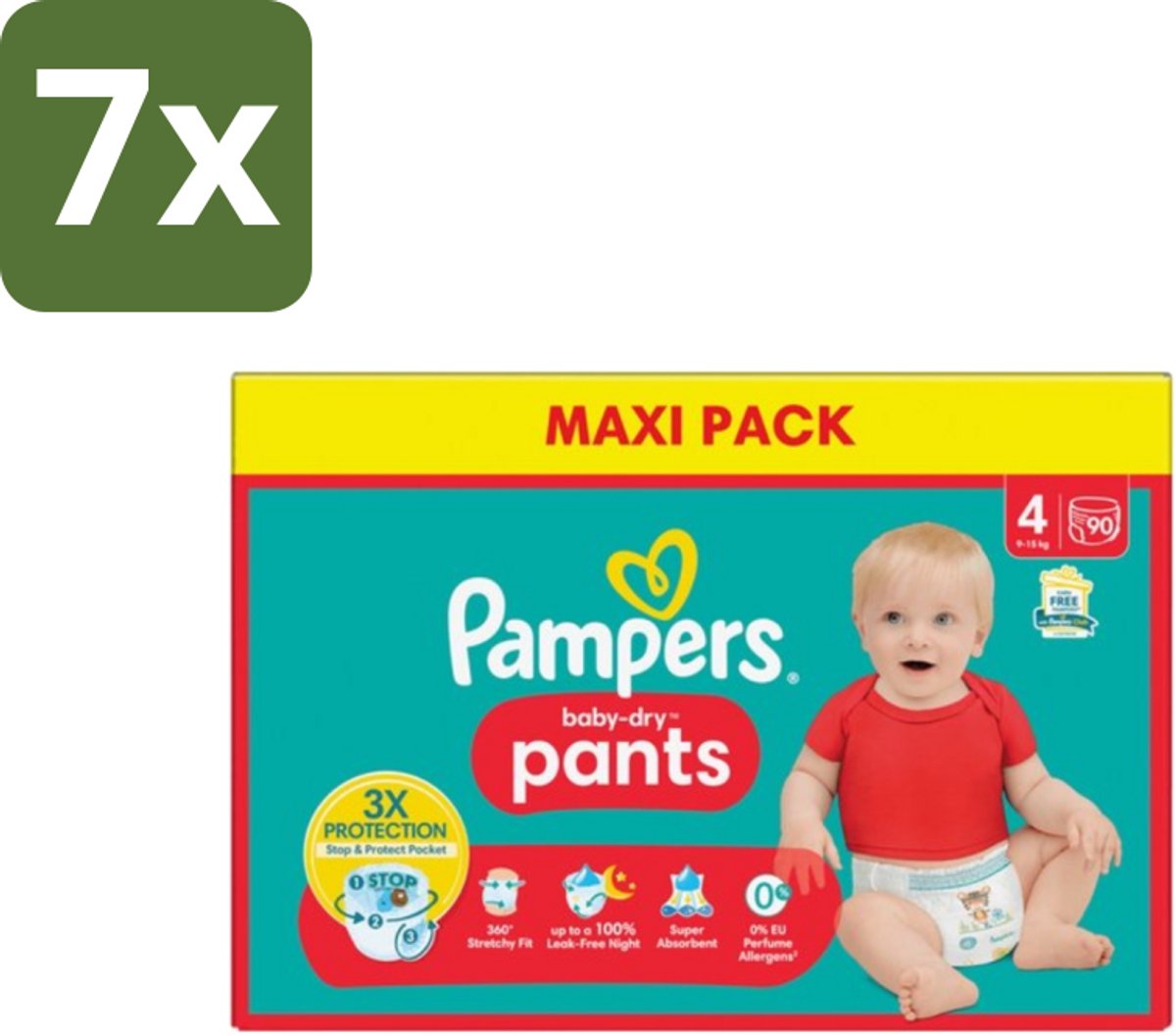 7 x Pampers - Baby-Dry Pants - Luierbroekjes - Maat 4 (9-15 kg) - Extra Droog - 90 Luiers - Baby Luier - Droge Luier - Luier 9-15 Kg - Luier Voor Baby - Luier Tegen Lekken