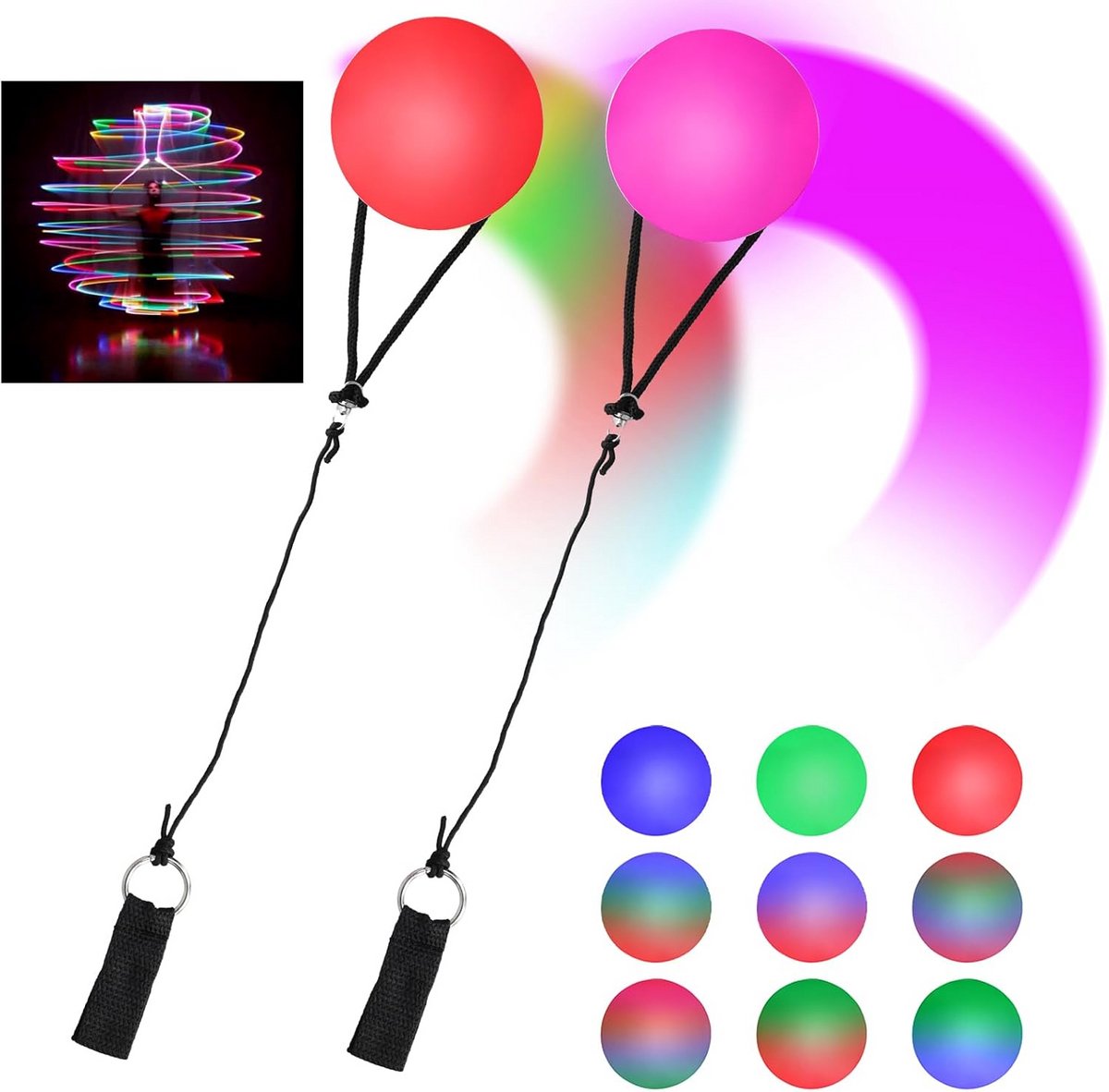 2 stuks LED Jongleerballen met Regenboogkleuren en Stroboscoopeffect
