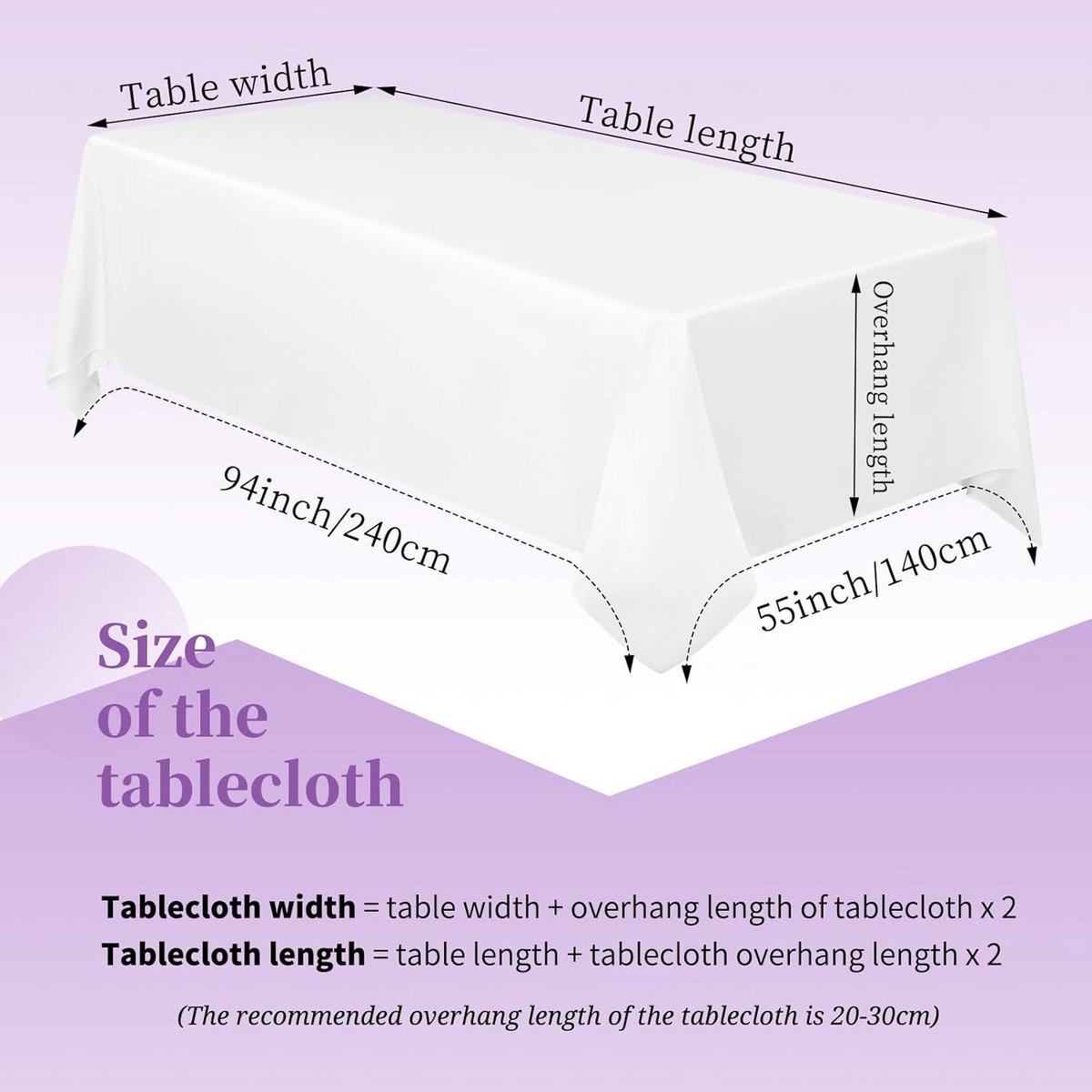 Wit Polyester Tafelkleed Rechthoekig 140 x 240 cm Kreukvrij en Wasbaar