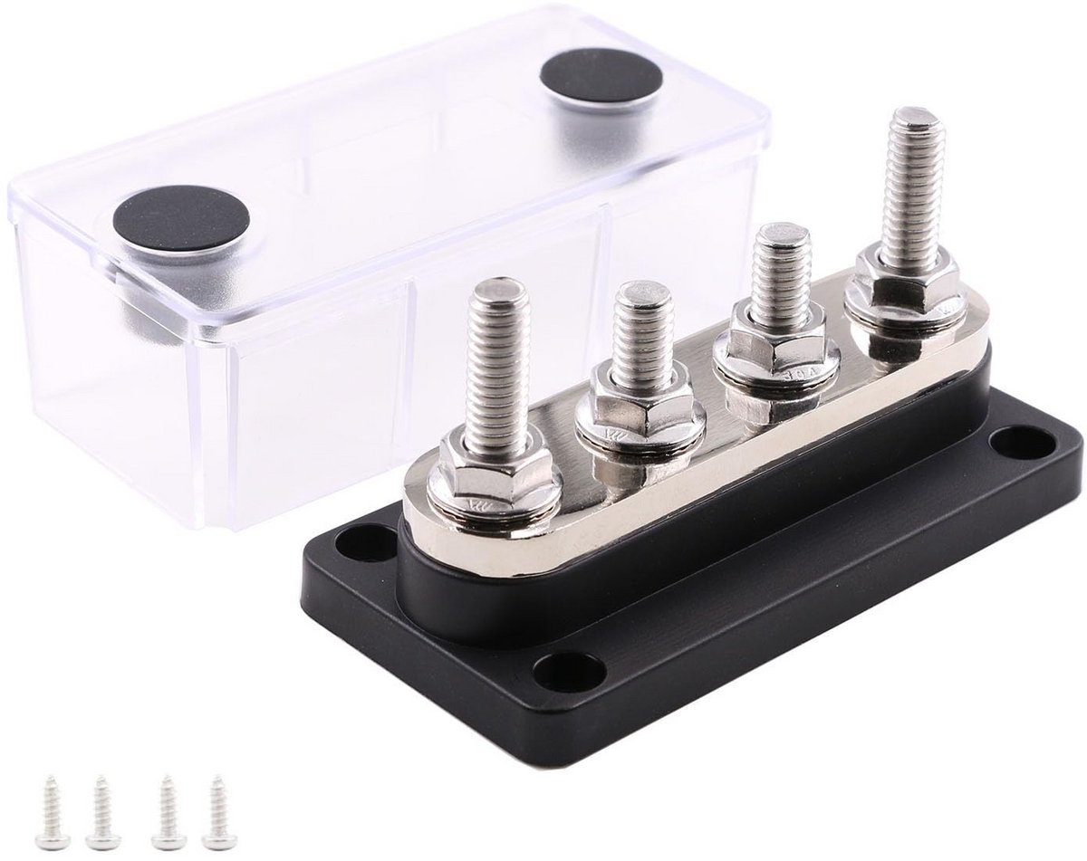 Zware Koperen Busbar 300A voor 12V-48V DC Stroomverdeling met Zekeringhouder en Kap