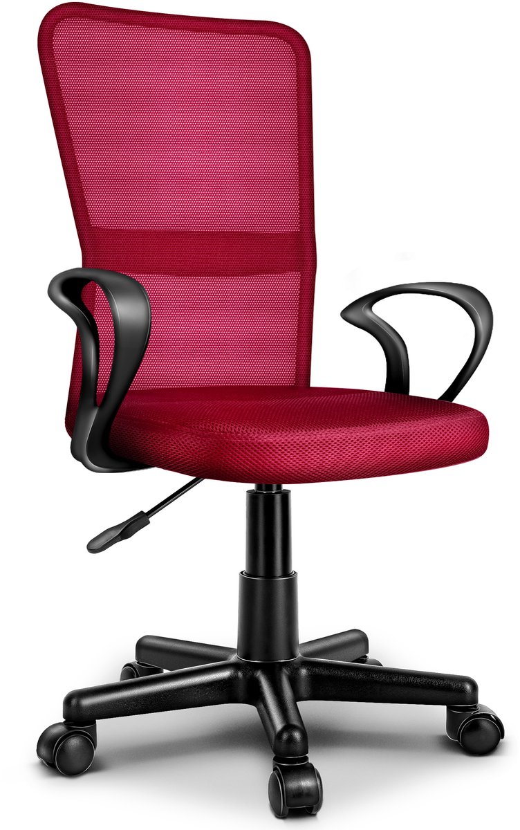 TRESKO® bureaustoel kantoorstoel draaistoel, met kunststof wielen, traploos in hoogte verstelbaar, gevoerde zitting, ergonomische vormgeving, SGS-geteste veer (wijnrood)