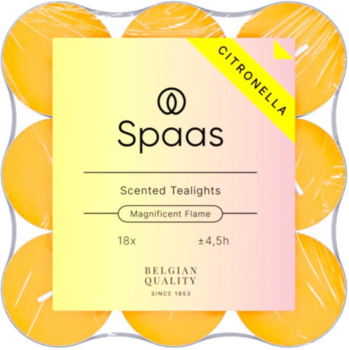 SPAAS Citronella Theelichten Brandduur ± 4,5 u Levendig Geel - 18 stuks