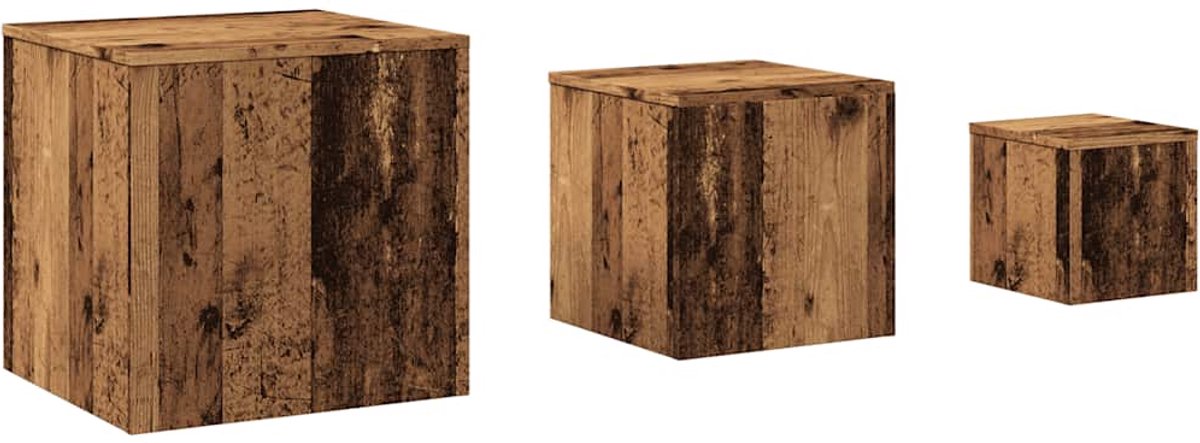vidaXL Bijzettafels - 3 - st - bewerkt - hout - oud - houtkleurig oud hout