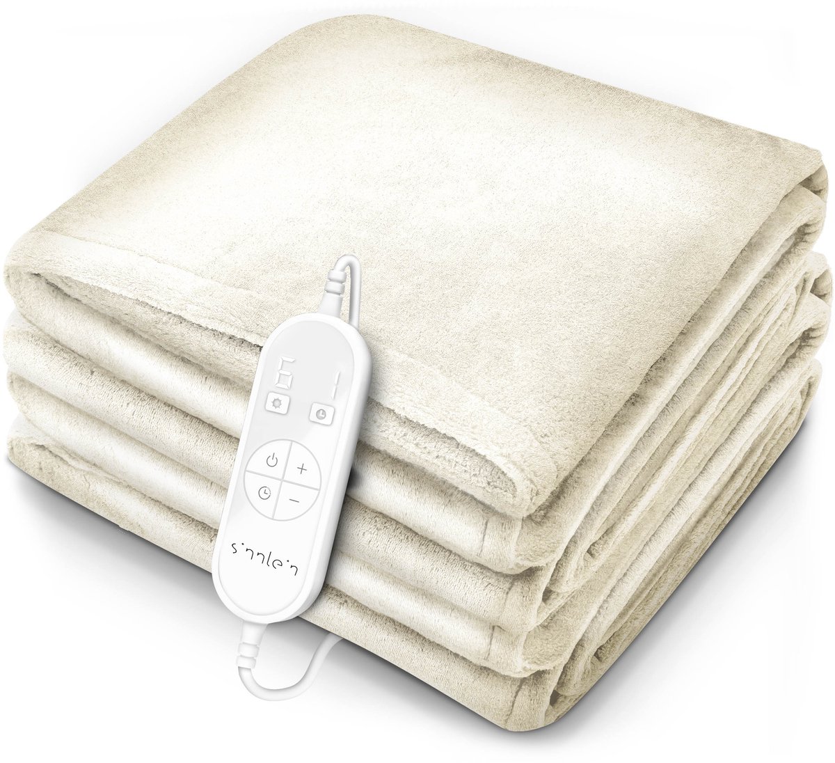 Sinnlein- verwarmingsdeken van pluche,elektrische warmtedeken met automatische uitschakeling, knuffeldeken, timerfunctie, 9 temperatuurniveaus, wasbaar tot 40 graden Celsius, digitaal display, crème, 200 x 180 cm