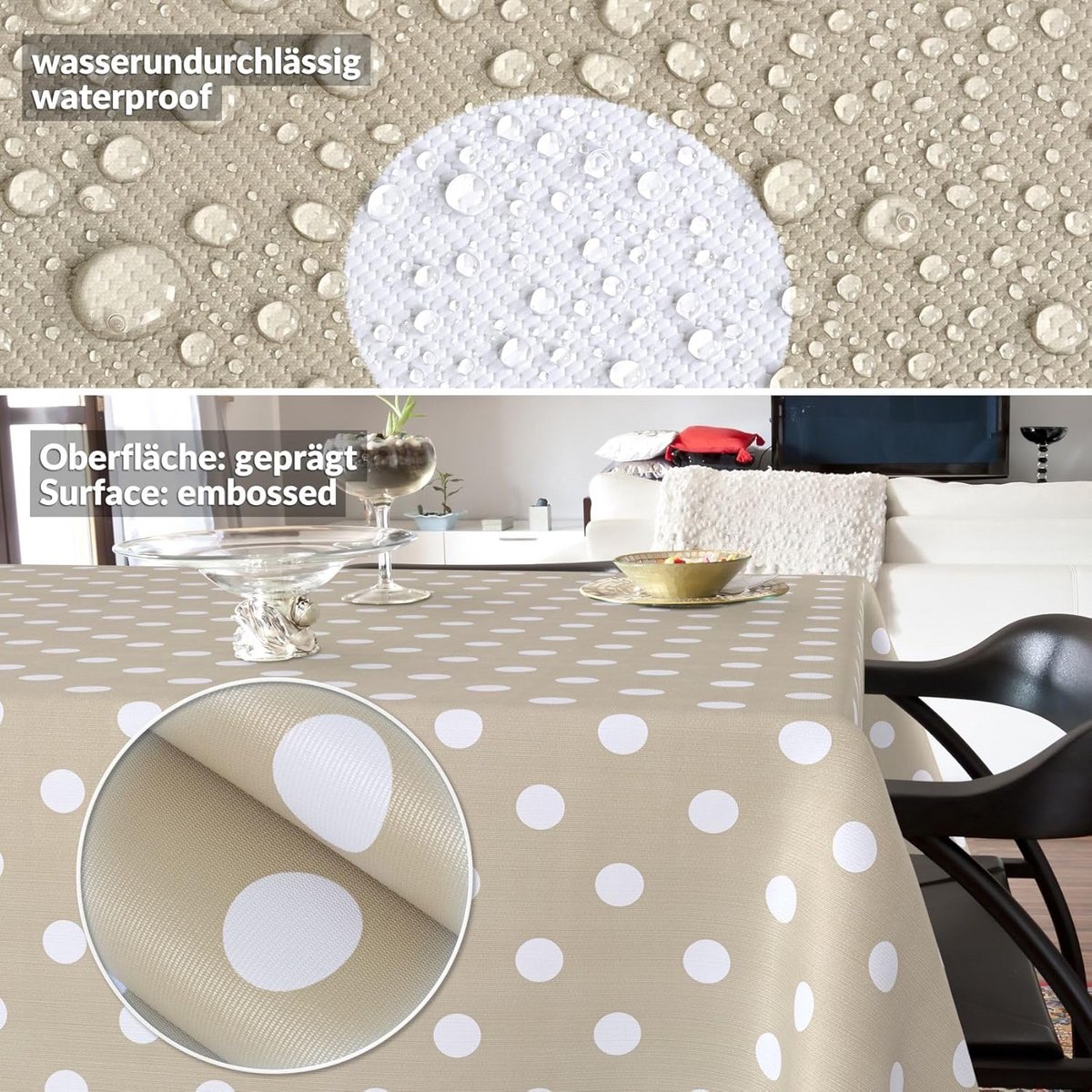 Afwasbaar Tafelkleed Waterafstotend met Snijrand Rechthoekig 160x100 cm Beige