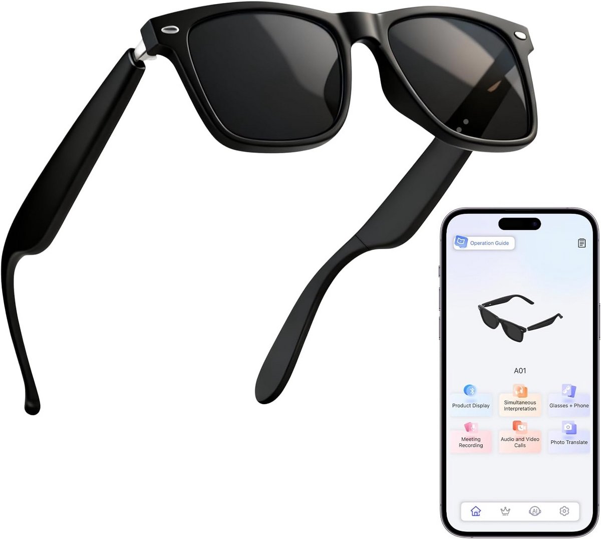 Slimme Vertaling Zonnebril met Bluetooth en AI Functies