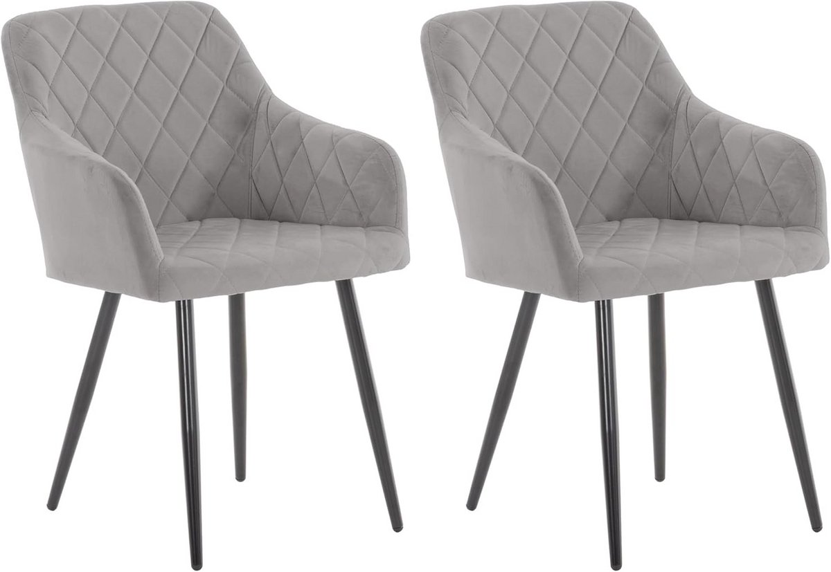 Set van 2 Eetkamerstoelen Fluweel Grijs - Comfortabele Stijlvolle Zitplekken