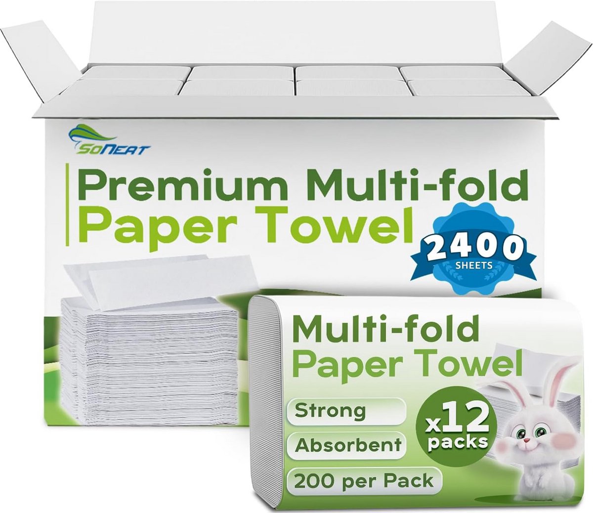 Multifold Papieren Handdoeken – 2400 Stuks | Zacht & Absorberend | 1 Laags Houtpulp
