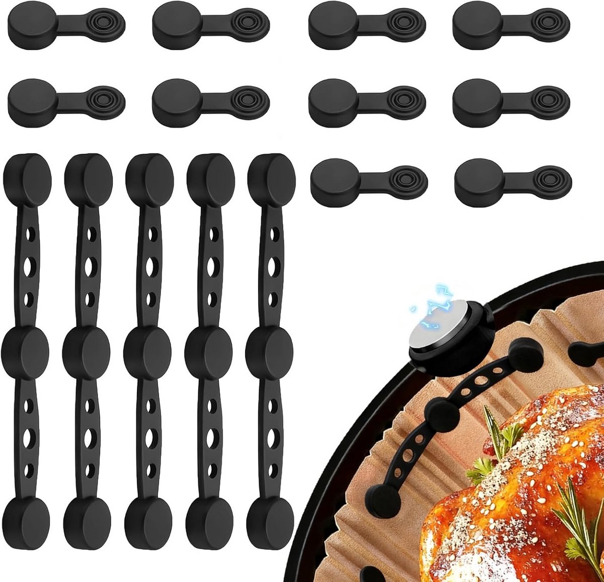 15x Herbruikbare Siliconen Magneten voor Airfryer Bakpapier - Hittebestendig & Voedselveilig