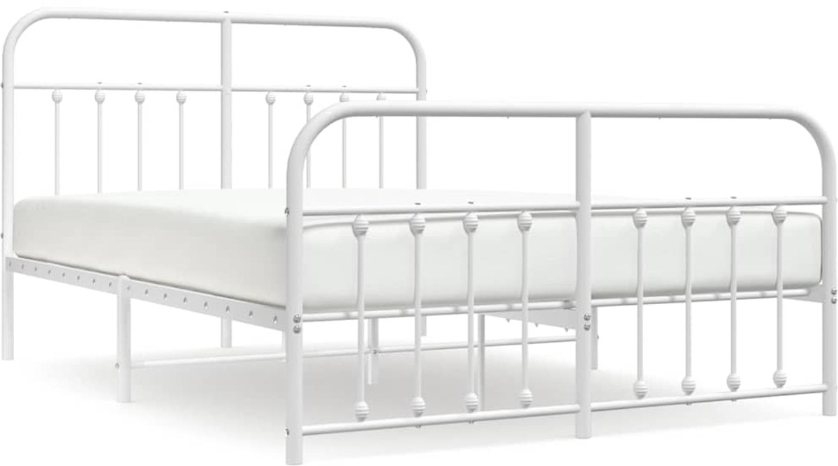vidaXL - Bedframe - met - hoofd- - en - voeteneinde - metaal - wit - 140x190 - cm