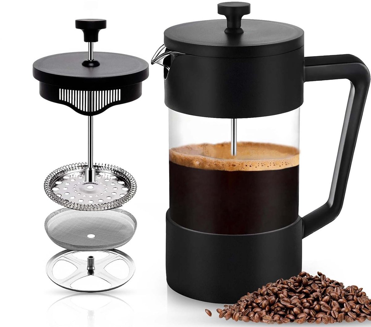 Gigicial French Press 1L - Koffiezetapparaat - Hittebestendig borosilicaatglas/roestvrijstalen filter - 1 stuk - Geschikt voor moderne keukens