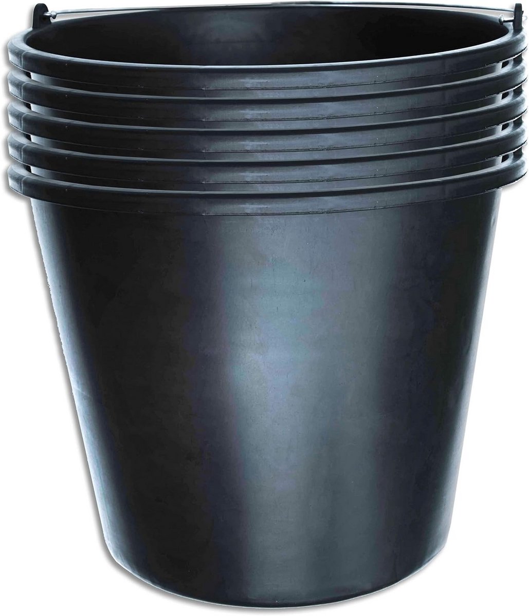 5x Robuuste Bouwemmer Mix - 20 Liter Capaciteit - Zwart