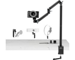Support de caméra aérien - Support de bureau pour caméra - Prises de vue de haut en bas - Bras pivotant réglable - Hauteur maximale 102 cm - Noir