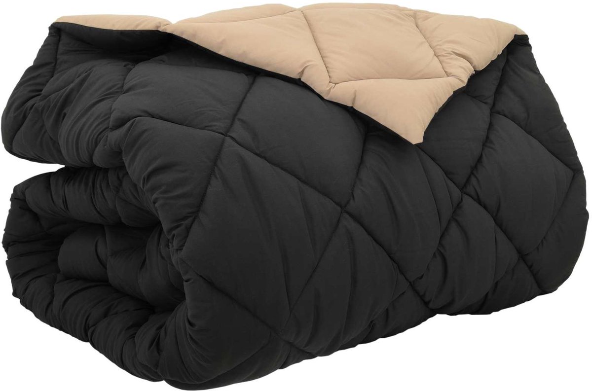 vidaXL - Winter - Duvet - Zwart - en - Taupe - 220 - x - 240 - cm - Microvezel