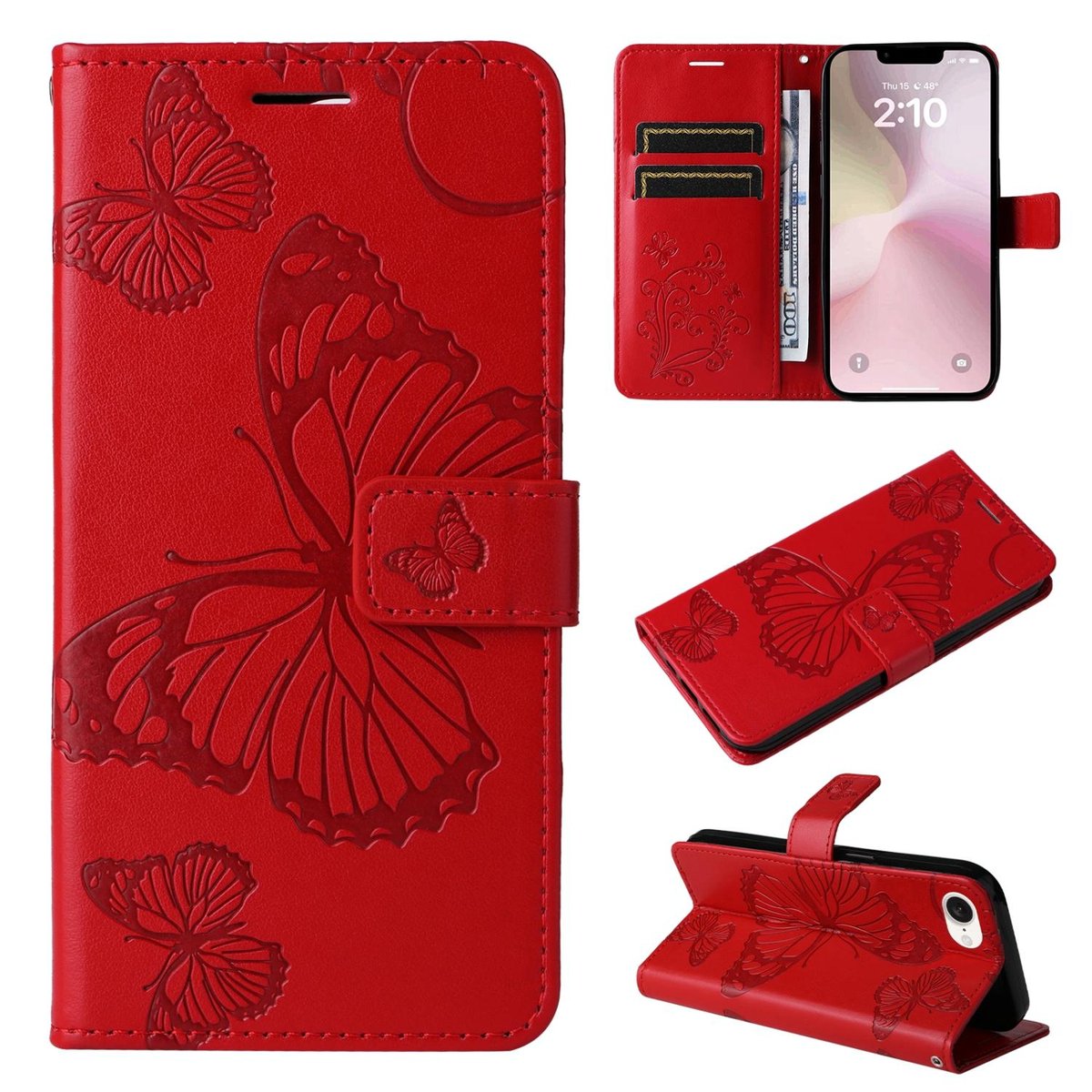 Mobigear Telefoonhoesje geschikt voor Apple iPhone 17e Hoesje | Mobigear Butterfly Bookcase Portemonnee | Pasjeshouder voor 2 Pasjes | Telefoonhoesje voor Pinpas / OV Kaart / Rijbewijs - Rood