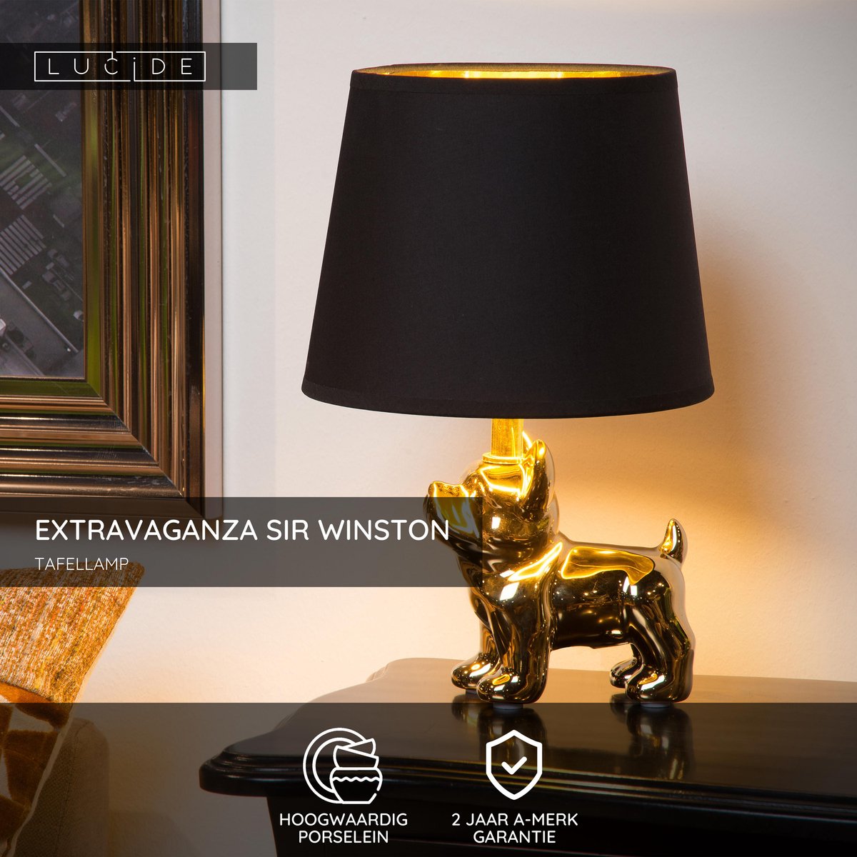 Bol.com Lucide EXTRAVAGANZA SIR WINSTON - Tafellamp - 1xE14 - Goud aanbieding
