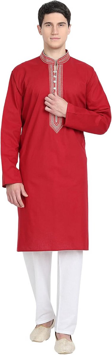 Traditionele Kurta Pyjama Set voor Heren - Luchtige Katoenen Tweedeelig Pak