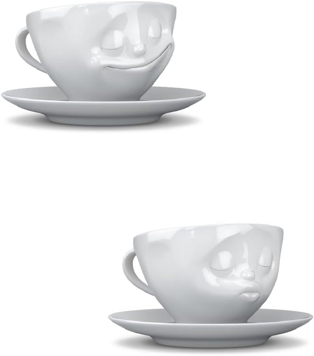 Set van 2 Koffiemokken met Schotels en Servetten, 200ml, Hotelkwaliteit Porselein