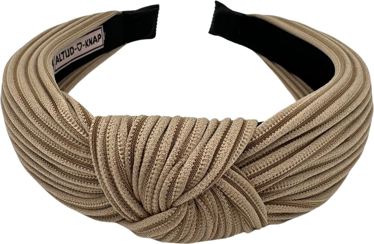 Altijd Knap - Haarband Ribbel Taupe - Taupe kleurige haarband met knoop, gemaakt van zachte ribbelstof