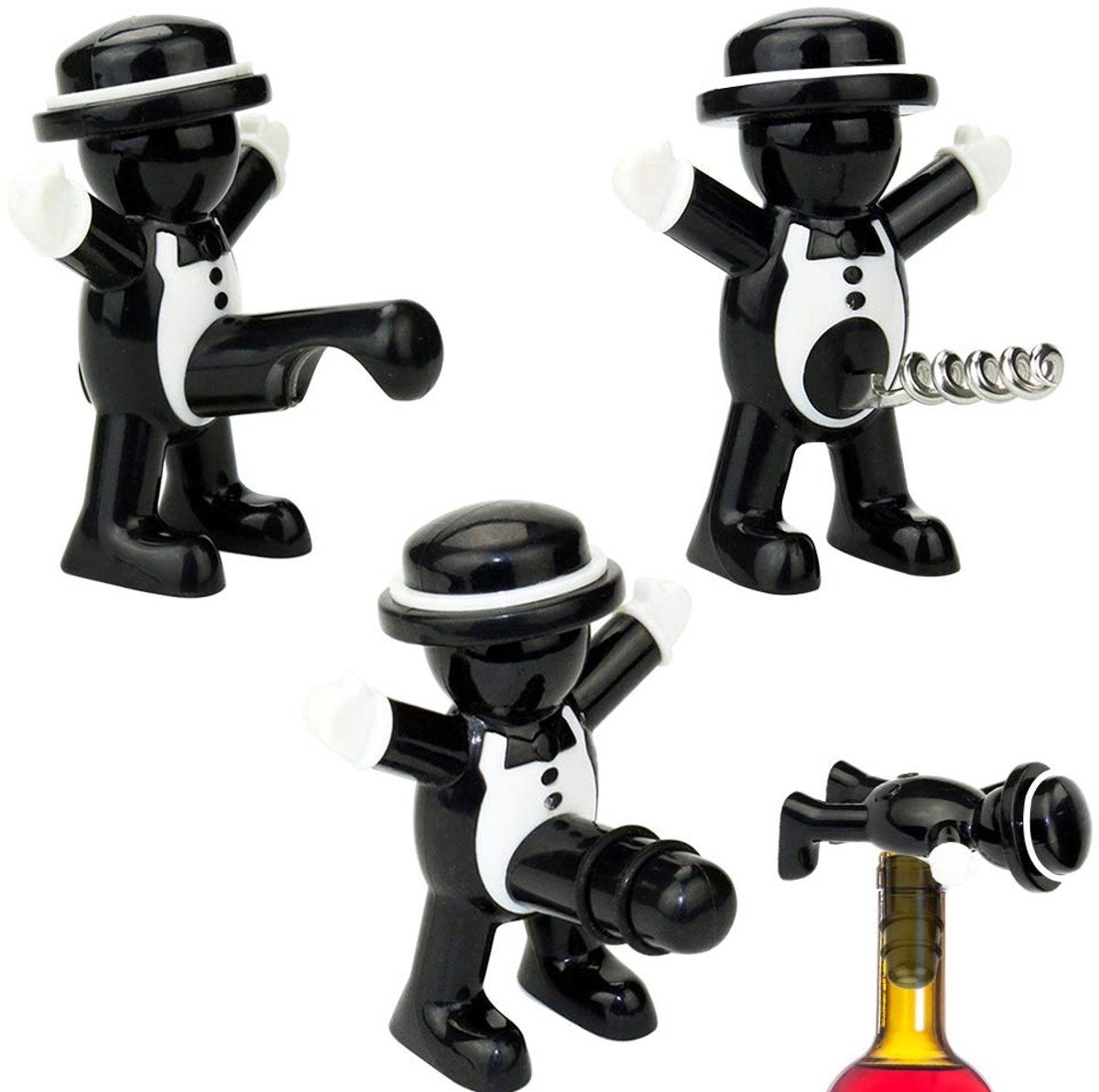 Wijnflesopener Set - 3 Delen - Zwart en Wit