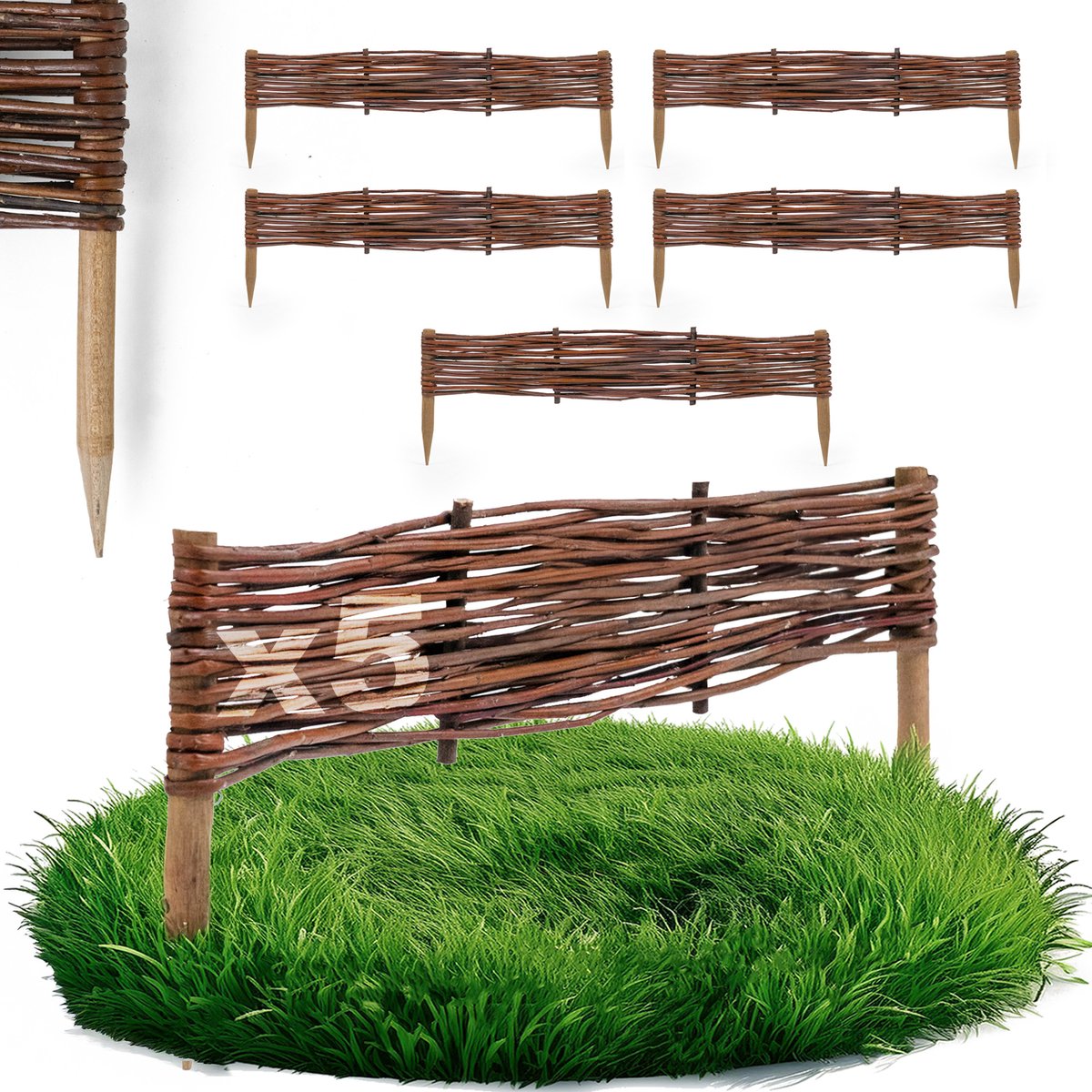 10 x BOGATECO bedrand van wilgenhout | 60 cm lang & 10 cm hoog | Houten schutting gazonrand | Wilgenhek insteekhekwerk