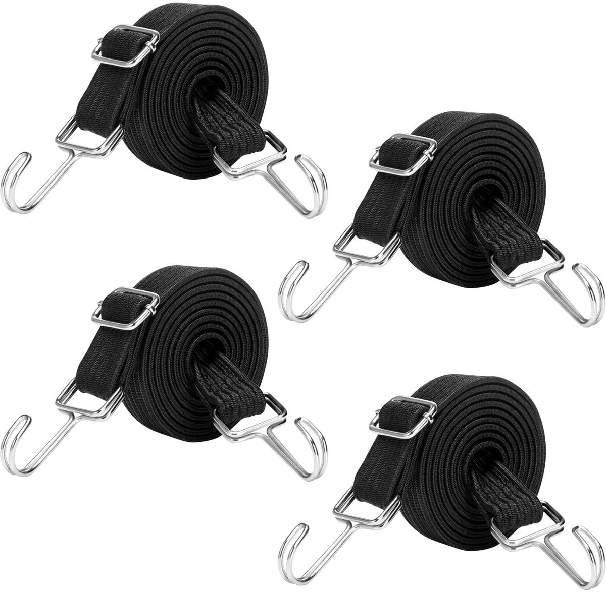 Set van 4 Elastische Bungee Touwen met Haak - Verstelbare Lengte - Zwart
