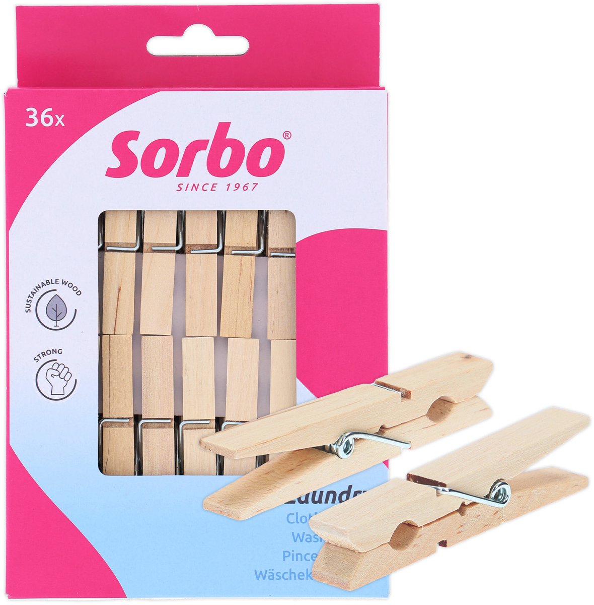 Sorbo Houten Wasknijpers – Set van 36 – FSC® Gecertificeerd – Extra Sterk met 7-Slagsveer