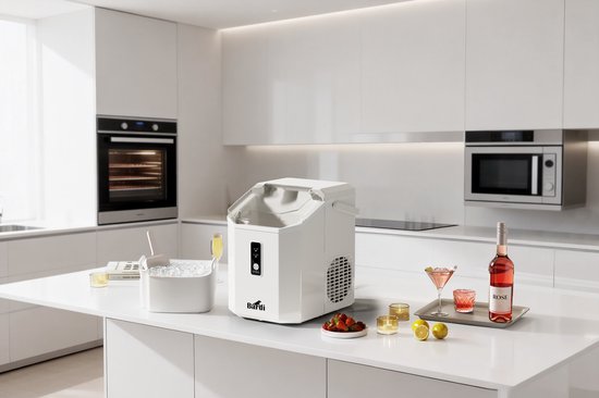 Bardi 1.1L - Nugget IJsblokjesmachine Square - Crushed Ice Maker met IJsschep - 15kg/24 uur - Ijsblokjesmaker - Met Luxe Thermosbeker - WIT met citruspers Zwart van Merkloos — afbeelding 2