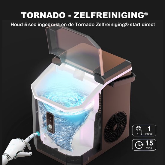 Bardi 1.1L - Nugget IJsblokjesmachine Square - Crushed Ice Maker met IJsschep - 15kg/24 uur - Ijsblokjesmaker - Met Luxe Thermosbeker - Zwart met citruspers zwart van Merkloos — afbeelding 3