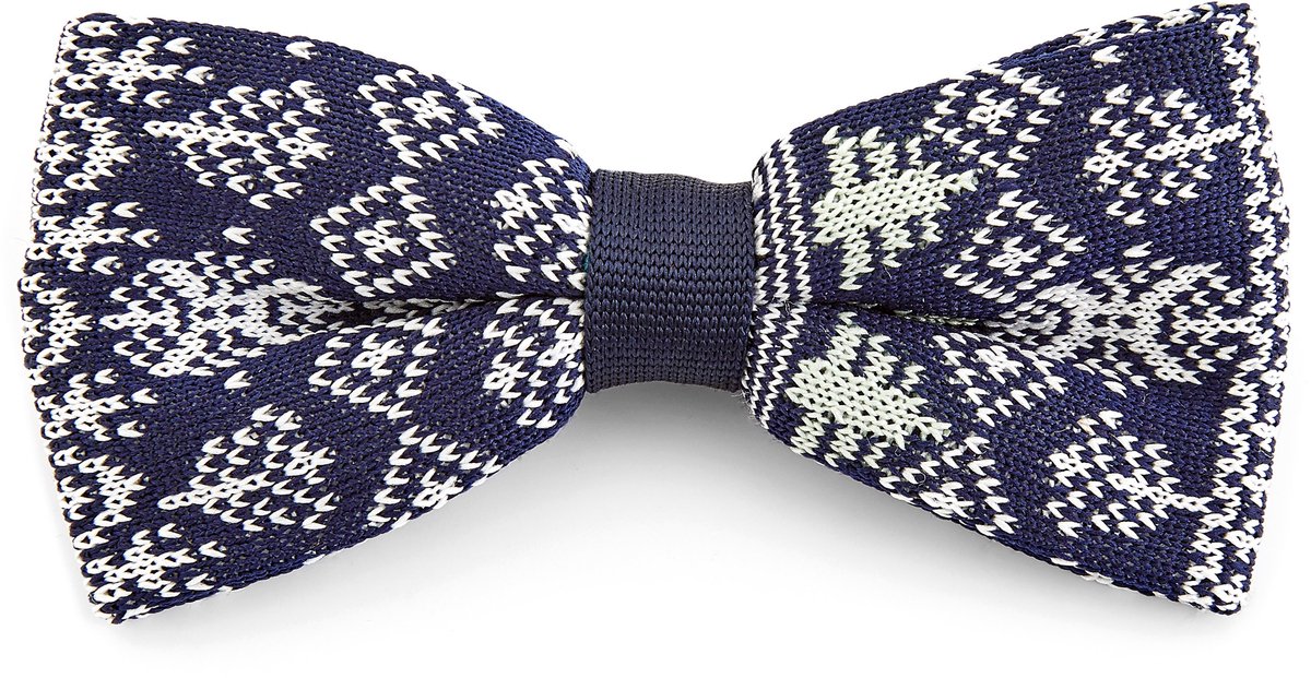 Blauw met Wit Gebreide Kerstvlinderdas