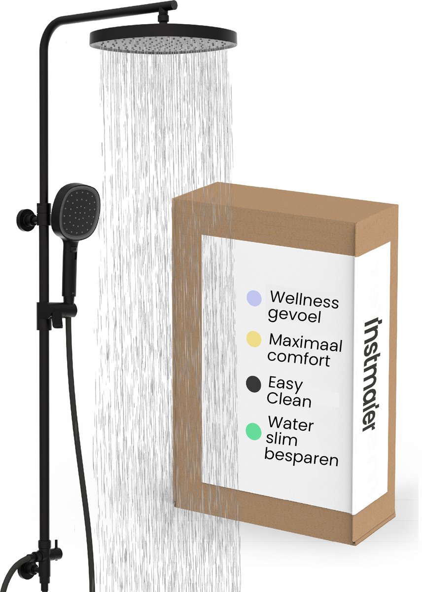 instmaier Cleo - Regendouche - Zwart mat - met waterbesparende handdouche - grote hoofddouche - doucheset