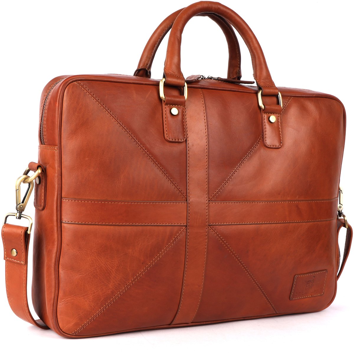 DE LAMASSU® Orion Leren Laptoptas 16 inch – Unisex Business Aktetas van Echt Leer – Vintage Werktas met Schouderriem – Cognac