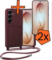 Hoesje Geschikt voor Samsung S26 Plus Hoes Met Telefoonketting Met 2x Screenprotector - Backcover Geschikt voor Samsung Galaxy S26 Plus Case Met Koord - Aubergine