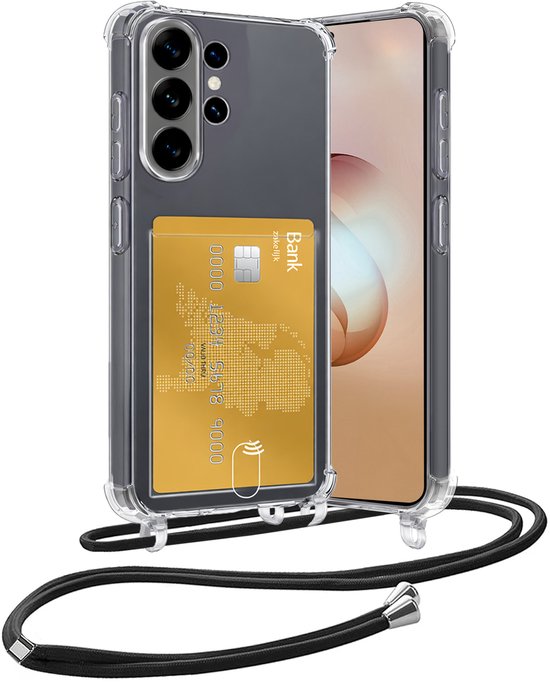Hoesje Geschikt voor Samsung S26 Ultra Hoesje Met Telefoonketting Pasjeshouder Shockproof Case Koord - Hoesje Geschikt voor Samsung Galaxy S26 Ultra Hoes Met Kaarthouder - Transparant