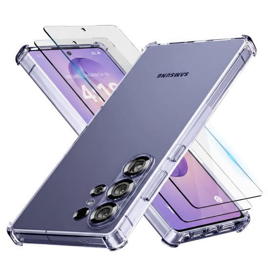Samsung Galaxy S26 Ultra siliconen hoesje transparant met 2x shockproof screenprotector en beschermglas